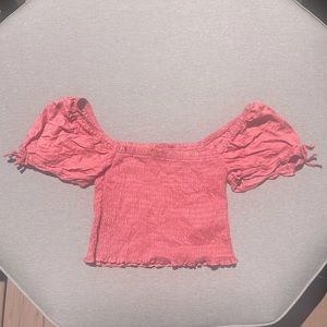Cute pink crop top with off the shoulder sleeves